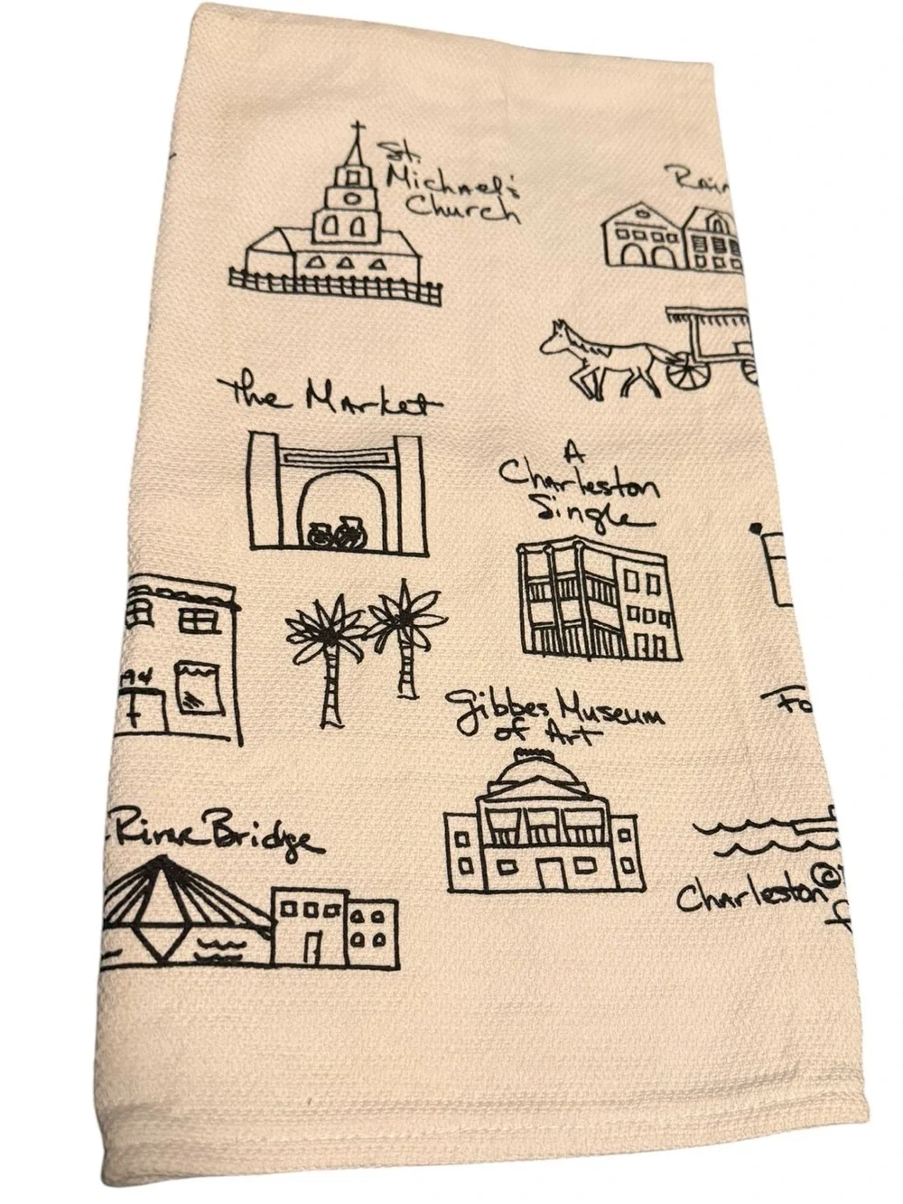 Charleston South Carolina Landmark Black & White Kitchen Hand Towel Tea Towel
